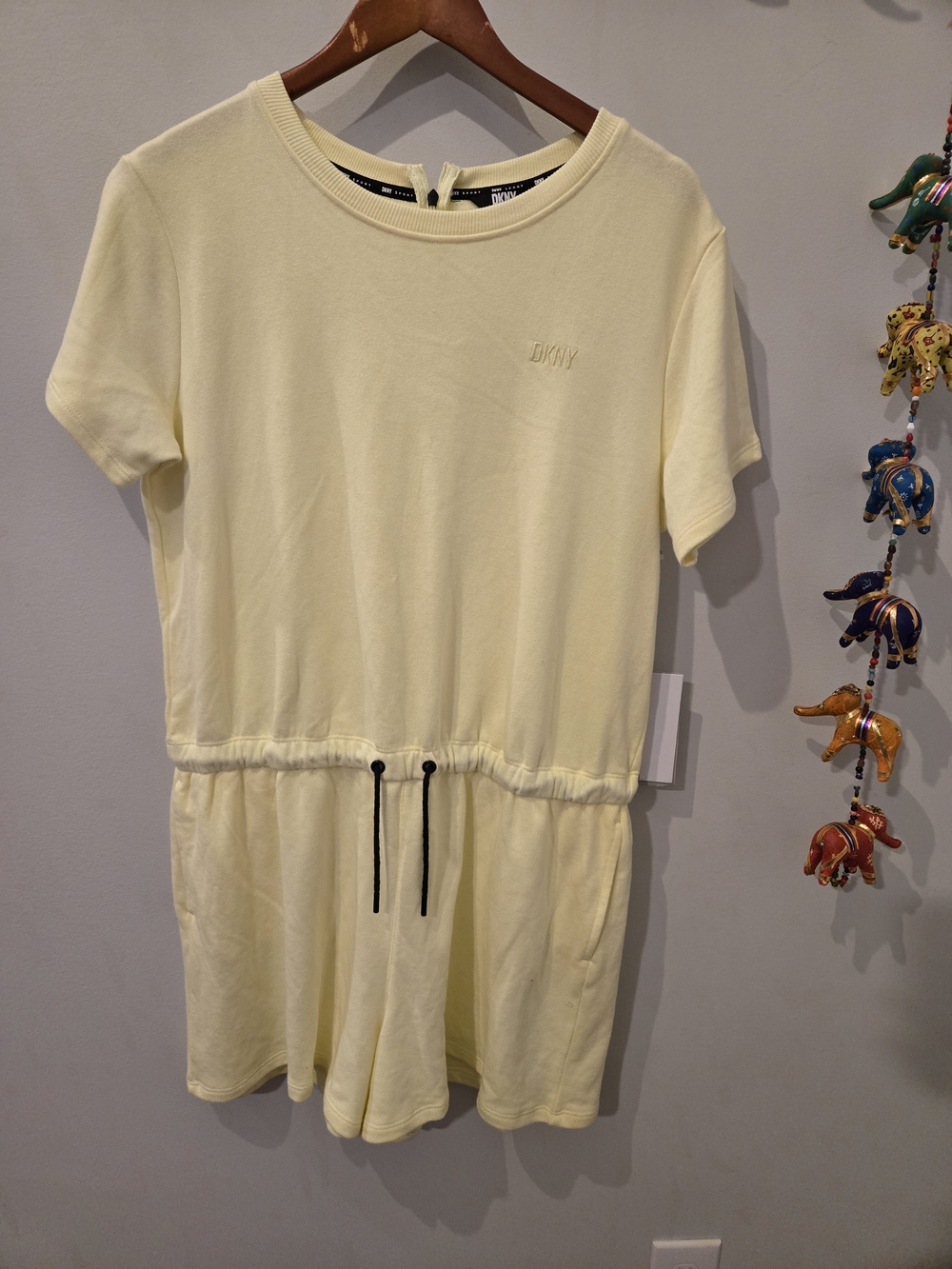 DKNY Pale Yellow Drawstring Waist Romper